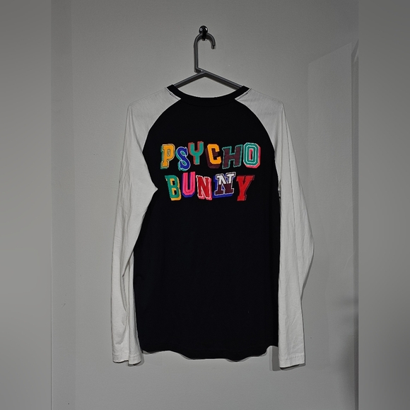 New Psycho Bunny Fulton Black White Fine Cotton Crew-Neck Raglan Long Sleeve Boy - Picture 4 of 4